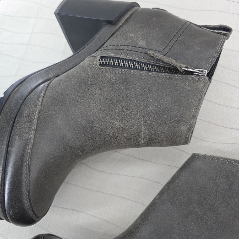 Sorel Womens Blake Bootie Quarry Gray Leather Zip Boots Heels NL3301-052 Size 9 - Picture 11 of 14